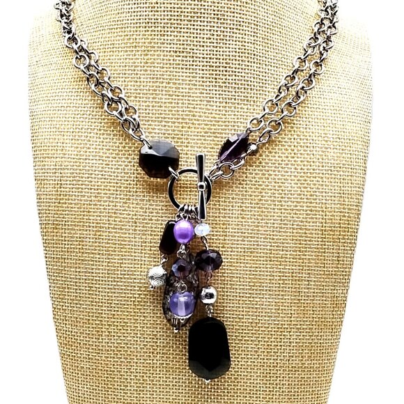 Lia Sophia VIOLET HOUR Double-layered Silver Chain Purple Acrylic Cluster Pendan - Picture 5 of 15
